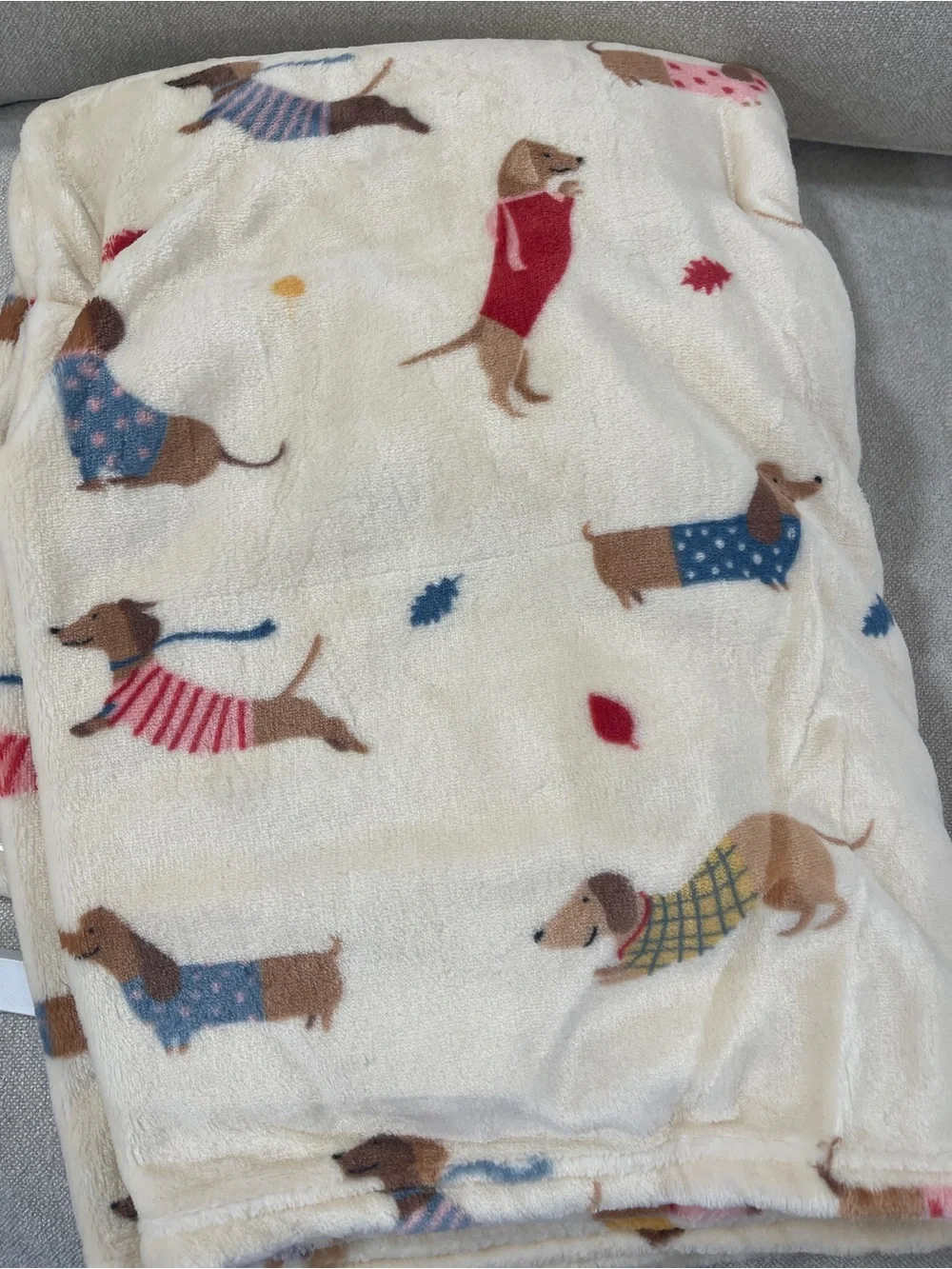 Fall Dachshunds Doxie Wiener Dog Cozy Sweaters & Beanies Plush Blanket NWT